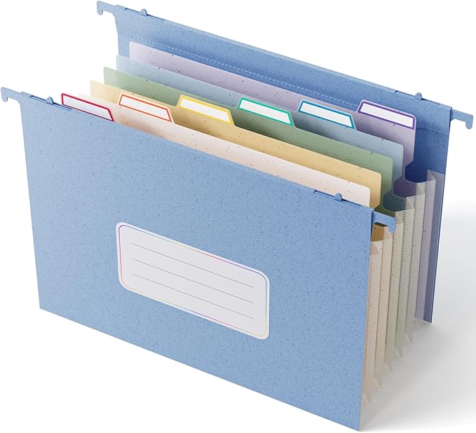Wheat Straw Expanding Hanging File Folders, File Organizer, 1.2" Accordion Pockets, Large Capacity, Letter Size for Filing Cabinet, 100% BPA Free, Return to Nature, Healthy Living-UN Blue