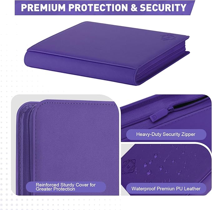Premium Card Binder 12 Pocket for 720 Pockets Trading Card Binder, PU Zipper Card Collection Album, Sturdy Side-Loading Card Book Holder for MTG, TCG, Game Cards, Sports Cards