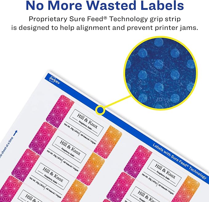 Avery Glossy White Rectangle Labels, Sure Feed Technology, 1.25" x 3.75", 1,200 Glossy White Labels, Print-to-The-Edge, Permanent Adhesive, Laser/Inkjet Printable