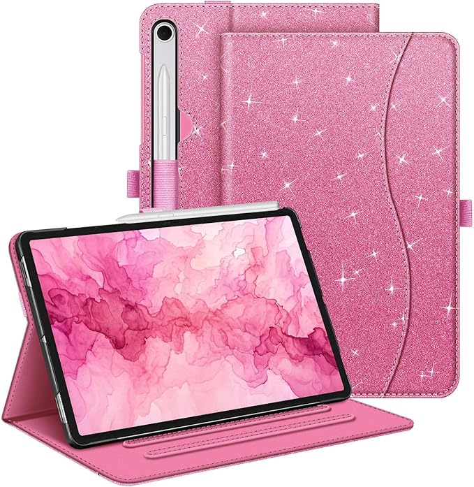 Fintie Case for Samsung Galaxy Tab S10 Lite/ S10 FE/ S9 FE 5G 10.9 Inch/Tab S9 11 Inch with S Pen Holder, Multi-Angle Viewing Protective Cover with Pocket, Auto Sleep/Wake, Glittering Pink