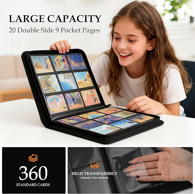 Trading Card Binder 9 Pocket - Premium Card Collection Binder for 360 Cards, Durable Side-Loading Card Album with Zipper, Perfect for TCG, MTG, and Sports Cards, Purple