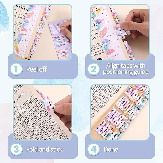 Bible Tabs For Women, 66 Large Print Laminated Bibles Chapters Index Tabs and 39 Blank Dividers Sticky Labels, Cute Beauty Feather Bible Study Supplies, Journaling Accessories, Christian Gifts for Men