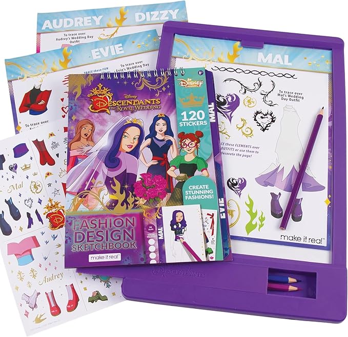 Make It Real - Disney Descendants Royal Wedding Sketchbook with Tracing Light Table. Fashion Design Tracing and Drawing Kit for Girls