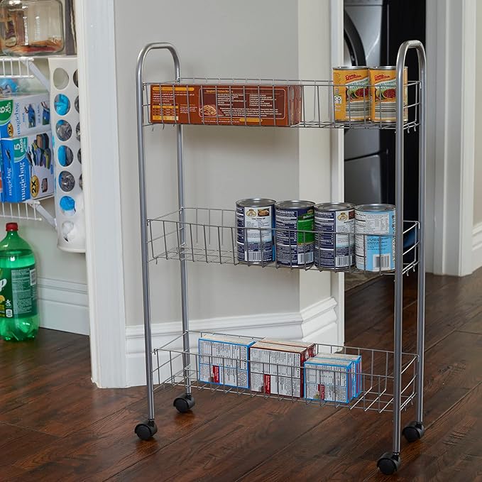 Household Essentials Slim Storage Cart, 3 Shelf Storage Cart with Wheels, Perfect for Laundry Rooms, Bathrooms, Pantries, Kitchens and More