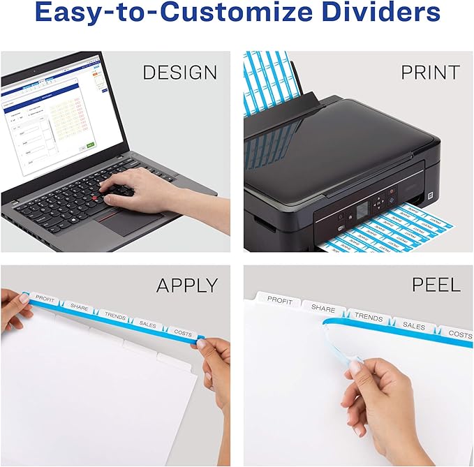 Avery 5 Big Tab Dividers for 3 Ring Binder, Easy Print & Apply Clear Label Strip, Index Maker Customizable White Tabs, 1 Set (11490)