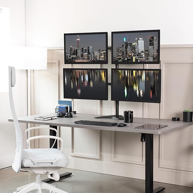 VIVO Quad 13 to 30 inch Monitor Free-Standing Mount, Fully Adjustable Desk Stand, Holds 4 Flat or Curved Display Screens, STAND-V004F
