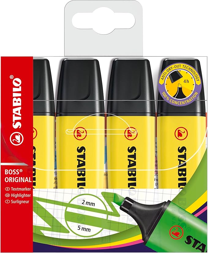STABILO Highlighter BOSS ORIGINAL - Pack of 4 - Yellow