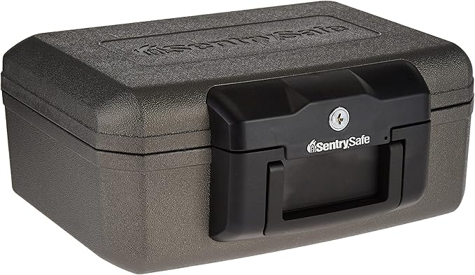 SentrySafe Fireproof Safe with Key Lock, Chest Lock Box for Home or Travel Secures Money, Documents, 0.18 Cubic Feet, 6.1 x 14.3 x 11.2 Inches, 1210