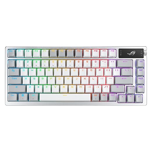 ASUS ROG Azoth Wireless Mechanical Gaming Keyboard – 75% TKL, Tri-Mode Connectivity, Hot Swappable Pre-lubed ROG NX Snow Linear Switches, PBT Keycaps, RGB, OLED Display, PC/Mac Support - White