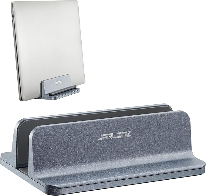 JARLINK Vertical Laptop Stand, Aluminum Laptop Holder Desktop Stand with Adjustable Dock Size (up to 17.3 inches) Compatible with All MacBook/Surface/Dell/Gaming Laptops (Gray)