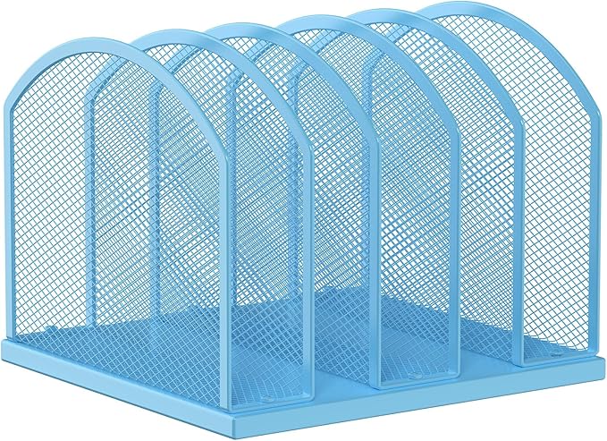 5-Section Vertical Desktop Organizer, 5-Section Mesh File Folder Stand Sorter for Office Home Classroom Organization (1, Blue)