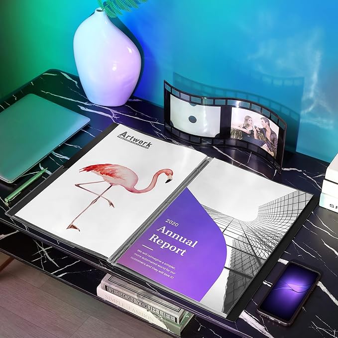 Sooez Heavy Duty Binder with Plastic Sleeves 18"x24", Portfolio Folder with 30 Clear Sheet Protectors, Display 60 Pages, Presentation Book for Artwork, Sheet Music, Document