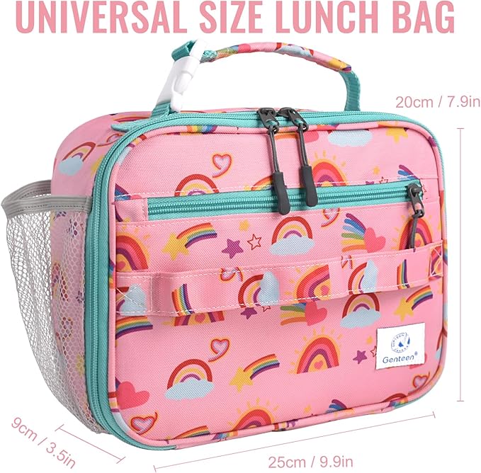 Genteen Lunch Box Kids, Prints Insulated Lunch Bag Kids Boys Girls,Soft Bag Mini Cooler Back to School Thermal Meal Tote Kit Lunch Box for School,Work,Outdoor (Rainbow)