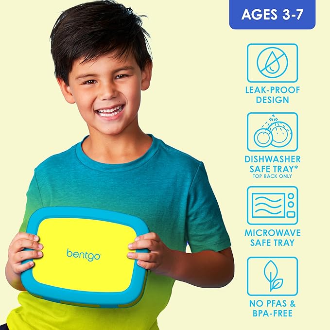 Bentgo Kids Bento-Style 5-Compartment Leak-Proof Lunch Box - Ideal Portion Sizes for Ages 3 to 7 - Durable, Drop-Proof, Dishwasher Safe, PFAS & BPA-Free & Made with Food-Safe Materials (Citrus Yellow)