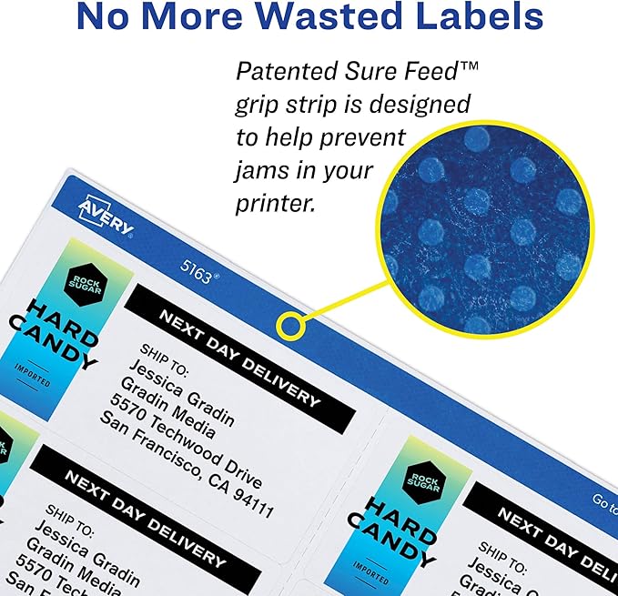 Avery Printable Shipping Labels, Sure Feed Technology, 3-1/3" x 4", White, Laser/Inkjet Printable, 60 Blank Mailing Labels per Pack, 300 Total (5 Packs of 15264)