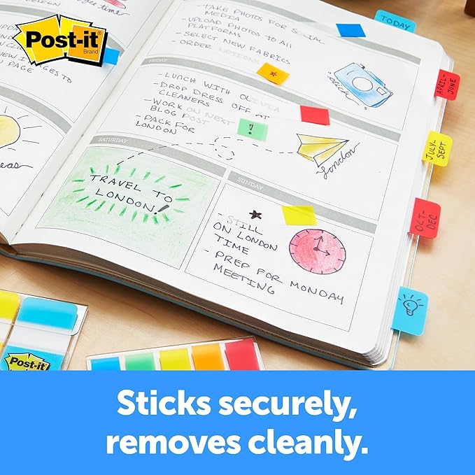 Post-it Tabs, .625 in Solid, Aqua, Yellow, Pink, Violet, 10/Color, 40/Dispenser (676-AYPV) (3 Pack)