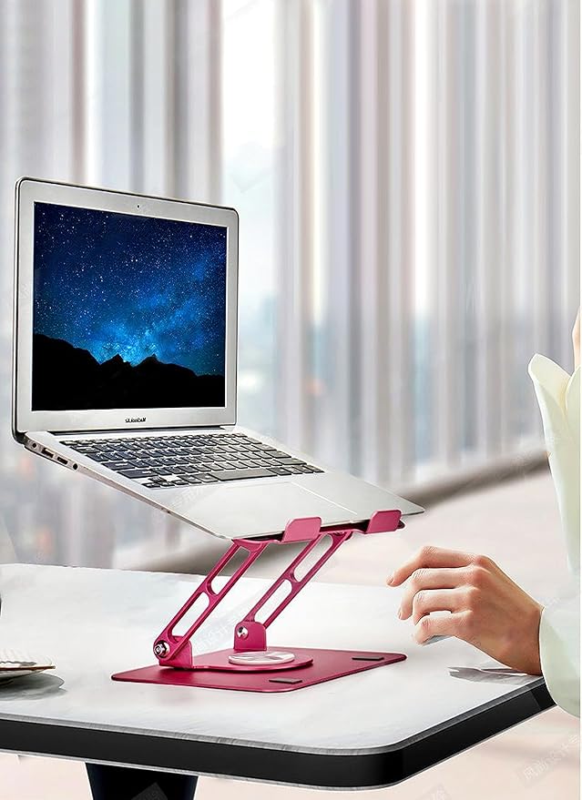 Uncaged Ergonomics Swivel Laptop Stand for Desk, Adjustable Computer iPad Stand for Desk w/ 360 Rotation, Portable Laptop Holder for Home Office Ergonomic Supplies (Rose Gold)