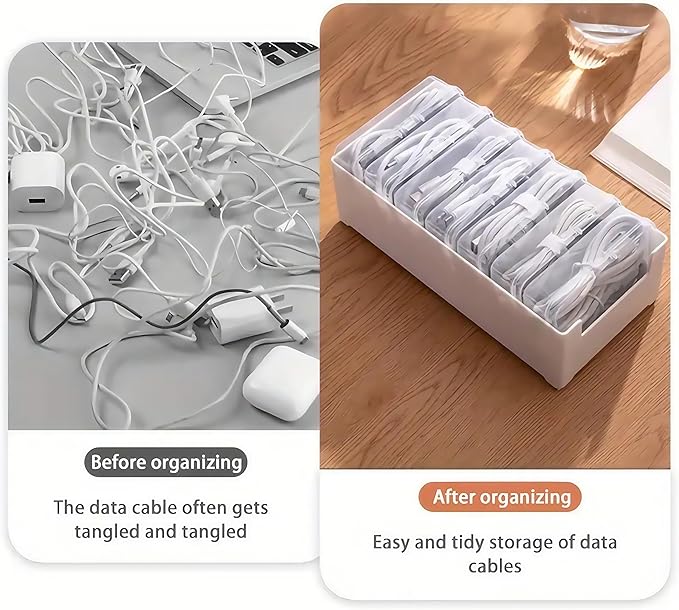 11 Box Cable Organizer Storage Box, Desktop Cable Management with Switch, Power Cord Organizer for Office,Home,Desk Accessories Storage Stationery Supplies and Accessories（White）