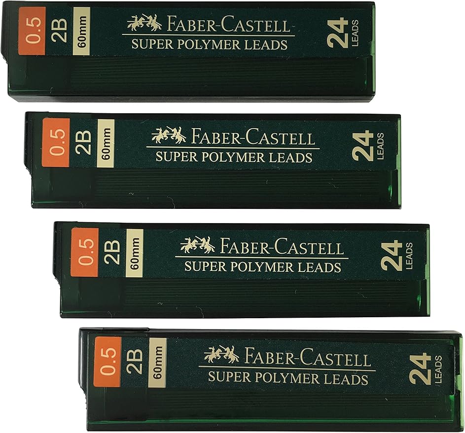Faber-Castell 0.5mm 2B Mechanical Pencil Refills (96 Leads, 4 Tubes of 24 Leads Each)