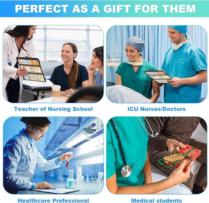 Clipboards Nursing Clipboard Trifold Foldable, 3 Layers Aluminum Nurse Clipboards with Nursing Edition Cheat Sheets Folding Pocket Size for Students, Nurses and Doctors (Black)