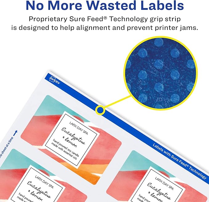 Avery Glossy White Rectangle Labels, Sure Feed Technology, 2" x 3.5", 400 Glossy White Labels, Print-to-The-Edge, Permanent Adhesive, Laser/Inkjet Printable