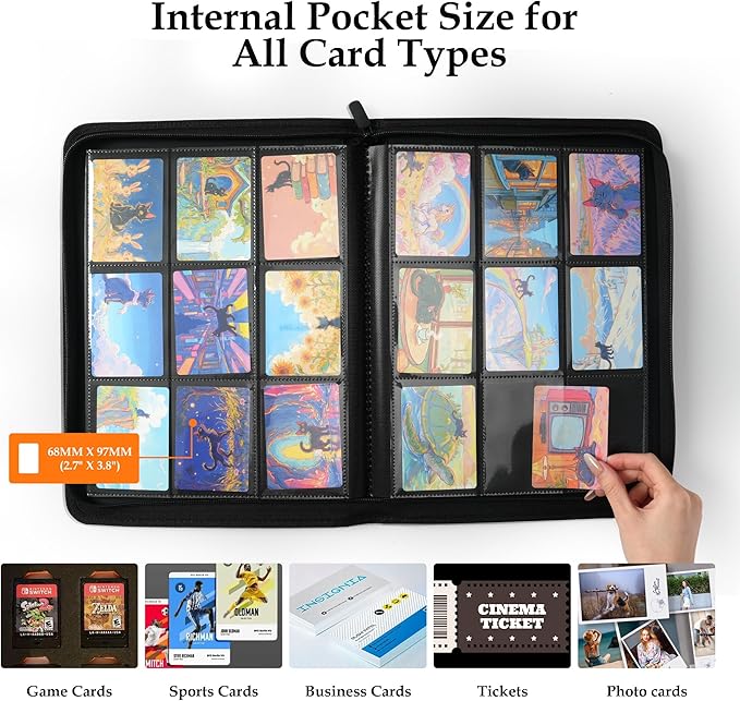 Trading Card Binder 9 Pocket - Premium Card Collection Binder for 360 Cards, Durable Side-Loading Card Album with Zipper, Perfect for TCG, MTG, and Sports Cards, Purple