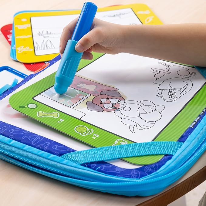 Melissa & Doug Water Wow! Take-Along Reusable Color-Reveal Drawing Set Mess-Free Multi-Activity Pad with Water PenTravel Toy for Toddlers & Kids Ages 3+