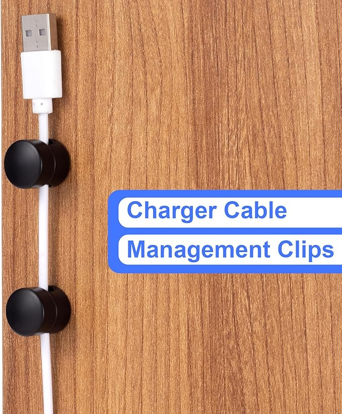 3 Sets Charger Holders for Cords, Matte Black Color Adjustable Cable Anchor Holders, Adhesive Metal Cord Clips, Cable Management Wire Organizers for Desk, Office, Nightstand