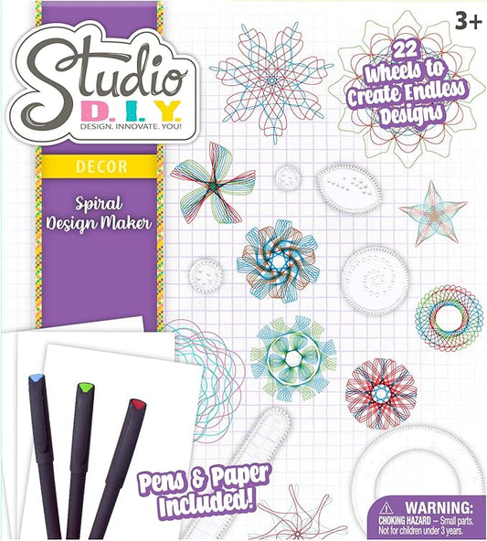 Sunny Days Entertainment Studio DIY Spiral Design Maker | Creative Art Set with 22 Spiral Wheels, Colored Pens, and 20 Sheets of Art Paper for Kids