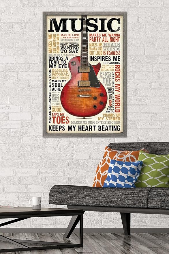 Trends International Music Inspires Me Wall Poster, 22.375" x 34", Barnwood Framed Version