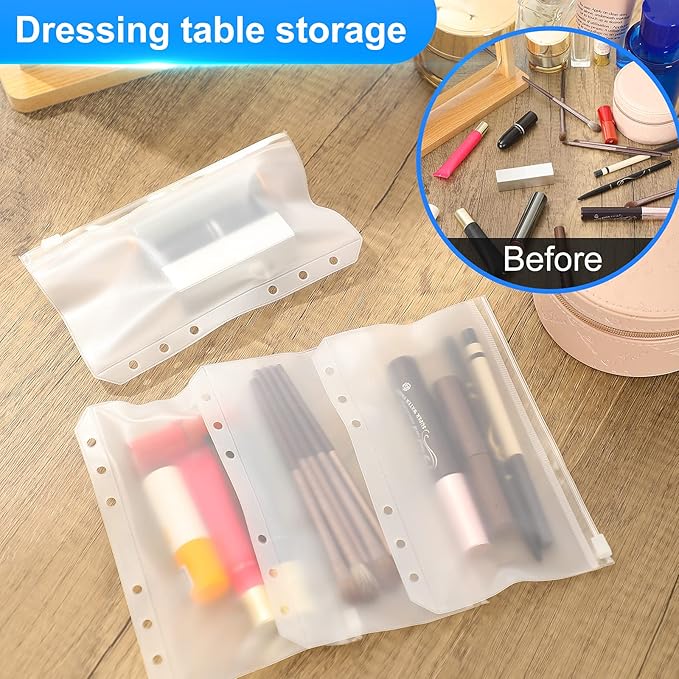 60pcs A6 Binder Pockets 6 Holes Zipper Folders Clear PVC Card Loose Leaf Bags Cash Envelopes for Budgeting Binder Waterproof Document Filing Bags for 6 Ring Notebook Planner Inserts