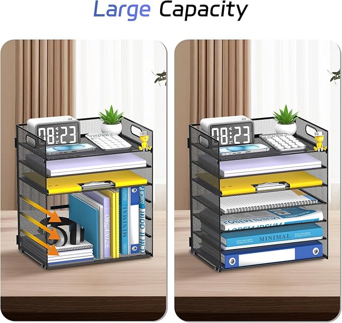 7-Tier Paper Organizer for Desk, Letter Tray with Handle Mesh Desk File Organizer, Workspace Organizers, Paper Sorter Organizer for Office Home School (Black)