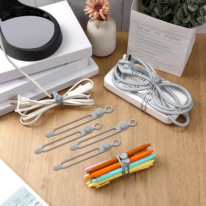 Nuanchu 40 Pcs Silicone Cable Ties Reusable Holder Adjustable Straps Multipurpose Charging Cable Organizer for Fastening Charging Cords Wires(7.1 Inch,Gray)