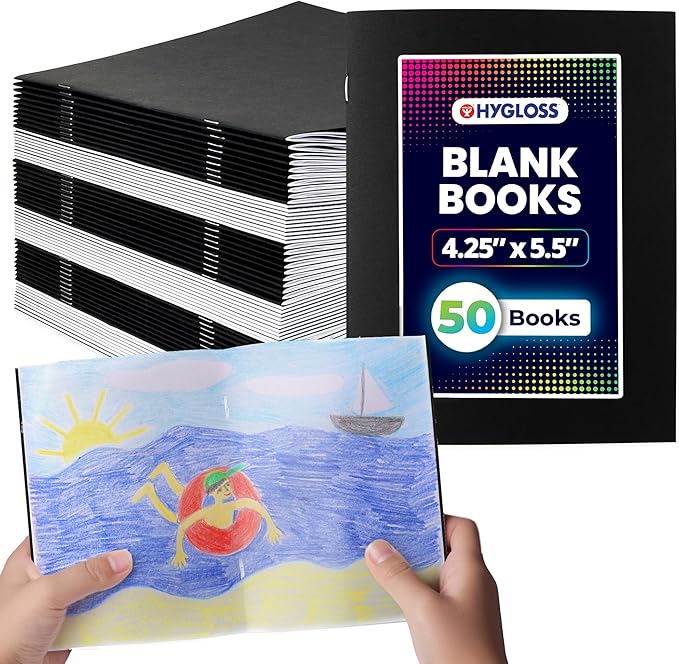 Hygloss Blank Books - Bulk 50 Pack – 4.25" x 5.5" A6 Black Paperback Blank Books for Kids to Write Stories, Doodle, Arts & Crafts – Plain Drawing Sketchbook, Unlined Journal, Notebook Without Lines