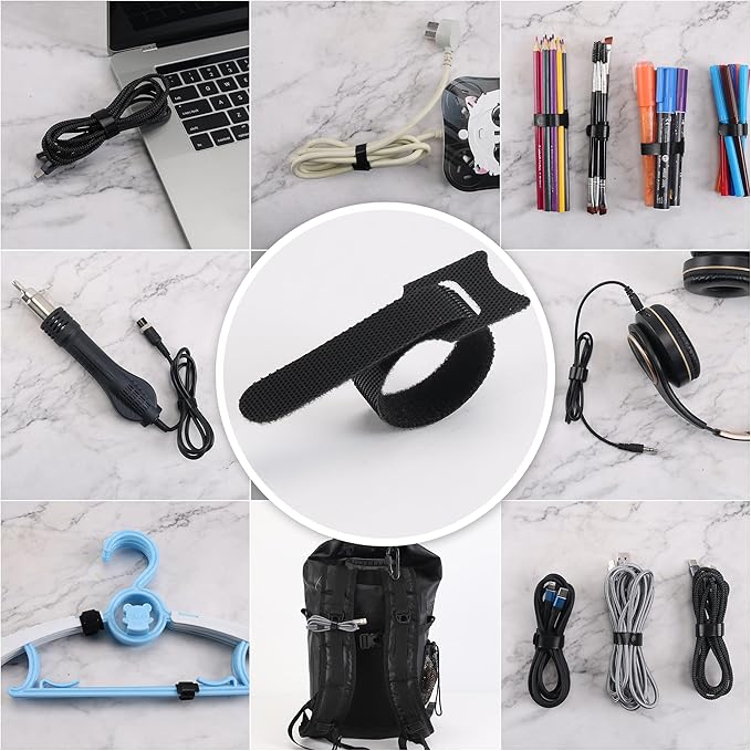 Reusable Cable Ties, 210 PCS 8 Inches Adjustable Cord Straps Wire Organizer Cord Wrap and Hook Loop Cable Management