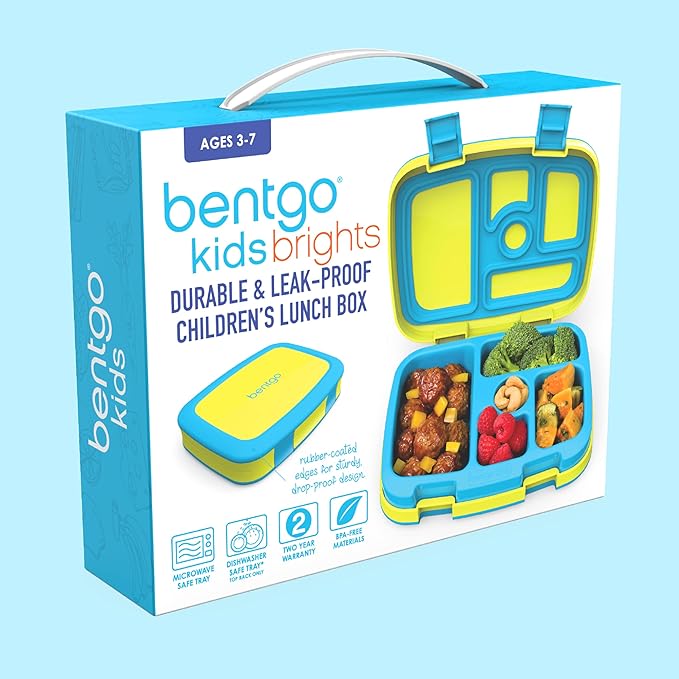 Bentgo Kids Bento-Style 5-Compartment Leak-Proof Lunch Box - Ideal Portion Sizes for Ages 3 to 7 - Durable, Drop-Proof, Dishwasher Safe, PFAS & BPA-Free & Made with Food-Safe Materials (Citrus Yellow)