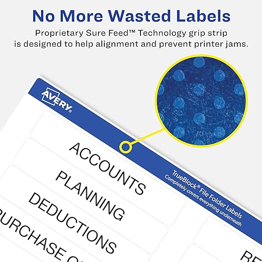 Avery TrueBlock File Folder Labels, 2/3" x 3-7/16", 1,800 Printable Labels, White, Permanent (75366)