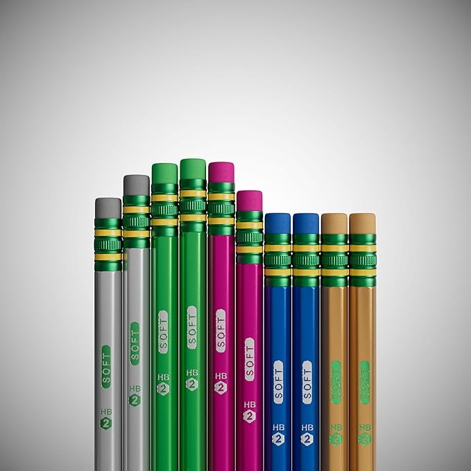 Ticonderoga Wooden Pencils, Pre-Sharpened, #2 HB Soft, Metallic Colors, 18 Count