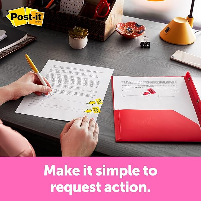 Post-it Message Flags, Sign Here, 200/Desk Grip Dispenser, 1 Dispenser/Pack, 1 in Wide, Red (680-HVSHR)