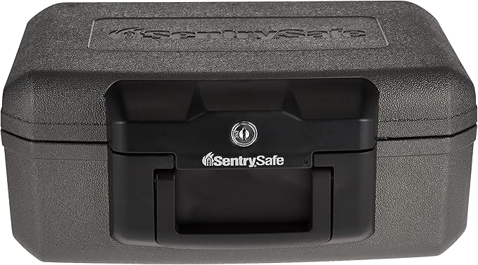SentrySafe Fireproof Safe with Key Lock, Chest Lock Box for Home or Travel Secures Money, Documents, 0.18 Cubic Feet, 6.1 x 14.3 x 11.2 Inches, 1210