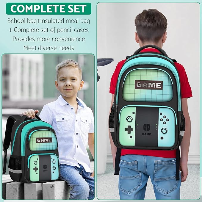 Kids Backpack For Boys，Gamer Boys Backpack For Children Teens Elementary Middle School, 17″ Students Bookbag