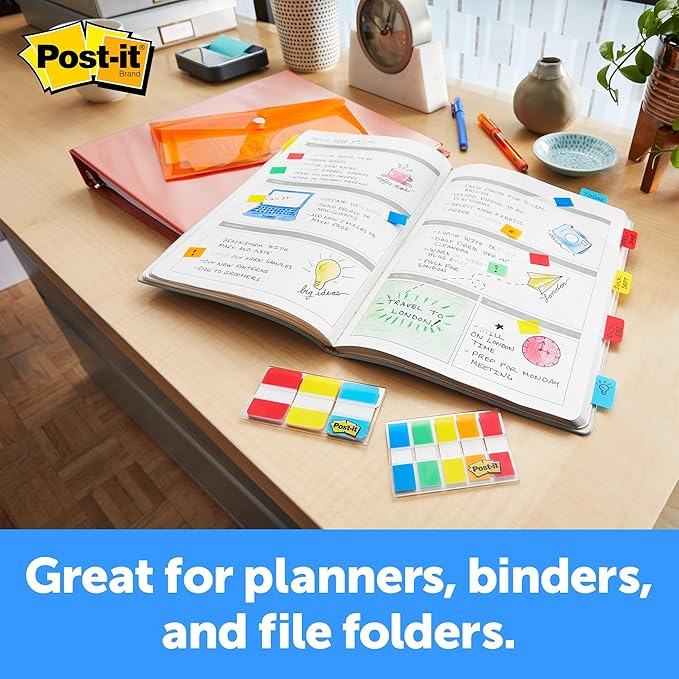 Post-it Tabs, .625 in Solid, Aqua, Yellow, Pink, Violet, 10/Color, 40/Dispenser (676-AYPV) (2 Pack)