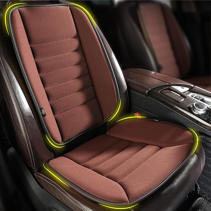 kingphenix Car Seat Cushion with Back Support Pillow: Enhanced Comfort Memory Foam Design for Pain Relief, Ideal for Drivers and Office Use - Ergonomic Lumbar Comfort for Long Sitting - Brown