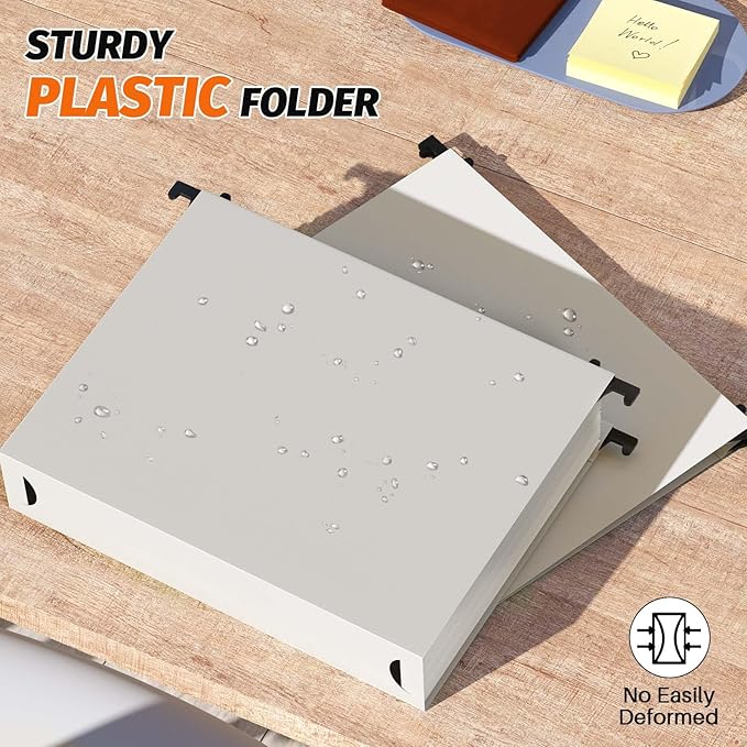 Extra Capacity Plastic Hanging File Folders,12 Pack Reinforced Hang Folders,Heavy Duty 2 Inch Expansion,Plastic Filing Cabinet Folders,Letter Size,Designed for Bulk Files, Medical Charts,Grey