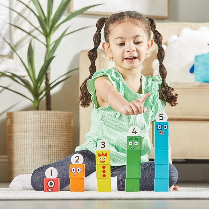 hand2mind Numberblocks One to Five Wooden Blocks, Wood Building Blocks for Toddlers 2-4 Years, Stacking Toys, Montessori Math Materials, Color Sorting Daycare Toys, Preschool Learning Activities