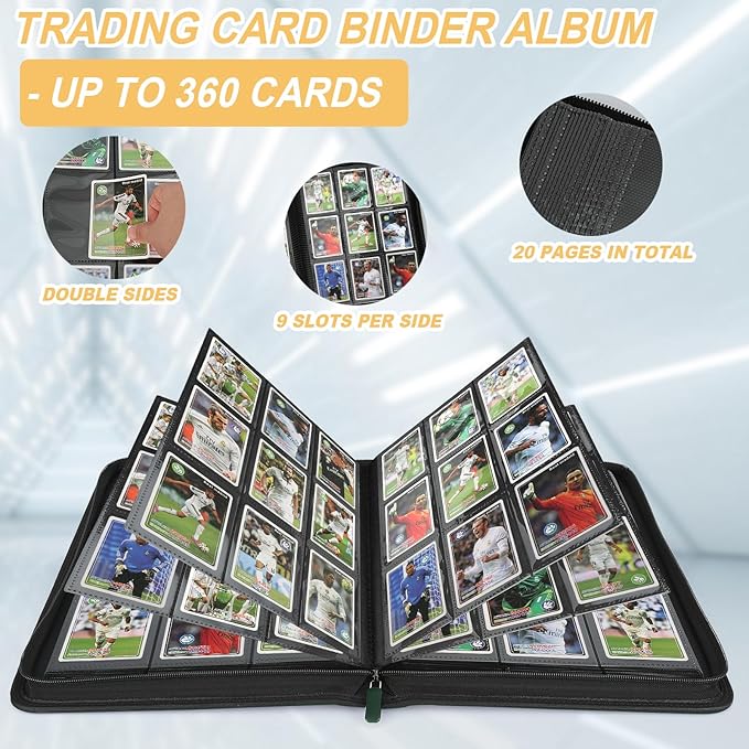 Trading Card Binder 9 Pocket, GERMUN PU Cover Card Binder for 360 Cards, Premium Trading Card Holder Folders, Double Sided Pocket Card Album for MTG, TCG (DARKGREEN)