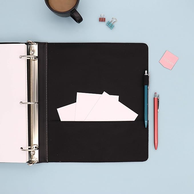 Blue Sky ProView Legacy Black 3 Ring Binder, Letter Size, 1.5", Textured Faux Leather Cover, Built in Pockets, Holds 265 Sheets (10040)