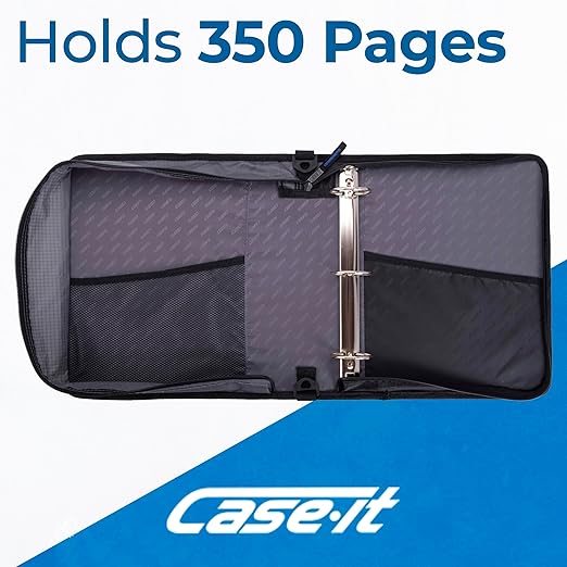 Case-it The Universal Zipper Binder - 2 Inch O-Rings Padded Pocket That Holds up to 13 Laptop/Tablet Multiple Pockets 400 Page Capacity Comes with Shoulder Strap Midnight Blue LT-007