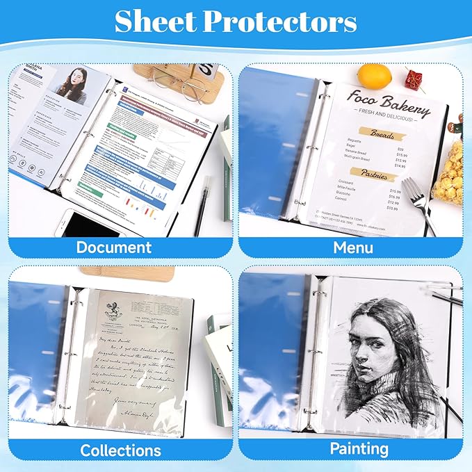 50 Pack Sheet Protectors for 3 Ring Binder - Clear Page Protectors & Plastic Sleeves for Paper 8.5x11 Inch, Binder Sleeves and Paper Protector Sheet for Document, Letter Size, Top Loading