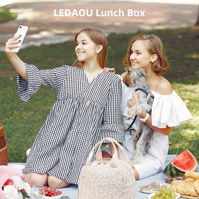 LEDAOU Lunch Box for Women Insulated Lunch Bag Corduroy Lunch Tote Bags Leakproof Cooler Lunch Case for Travel Work Picnic
